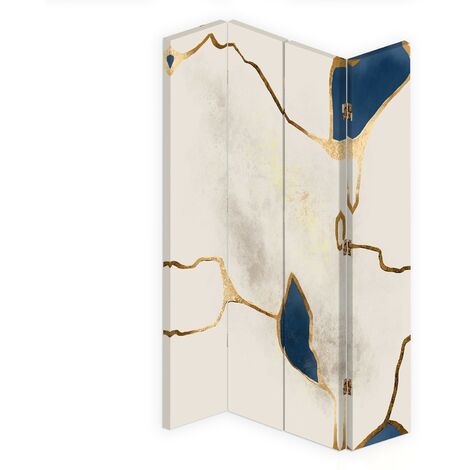 Paravento bilaterale 360, Linee blu-oro - 145x170