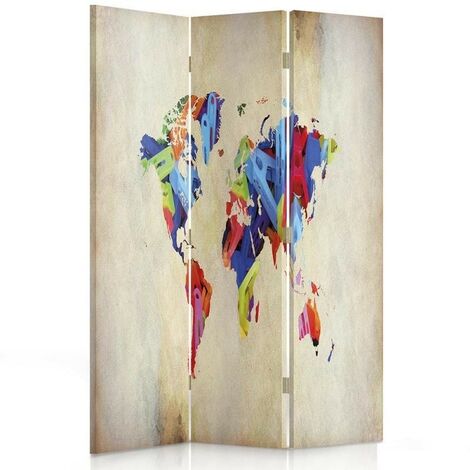 Paravento bilaterale 360, Mappa del mondo colorata - 110x170
