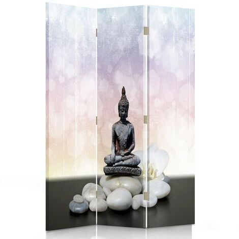 Paravento bilaterale 360, Statuetta di Buddha e pietre - 110x170