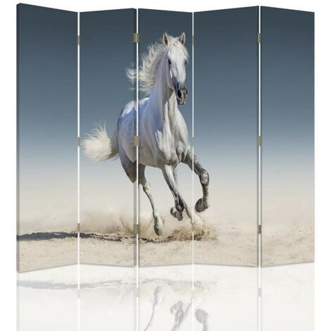 Paravento bilaterale, Cavallo che corre sulla sabbia - 180x170