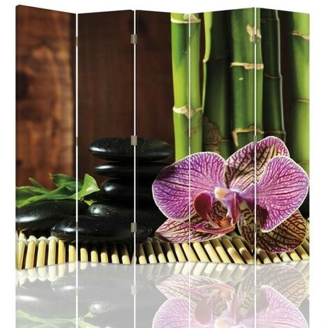 Paravento bilaterale, Ciottoli e orchidea - 180x170