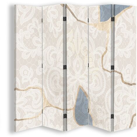 Paravento bilaterale, Delicato motivo in beige - 180x170