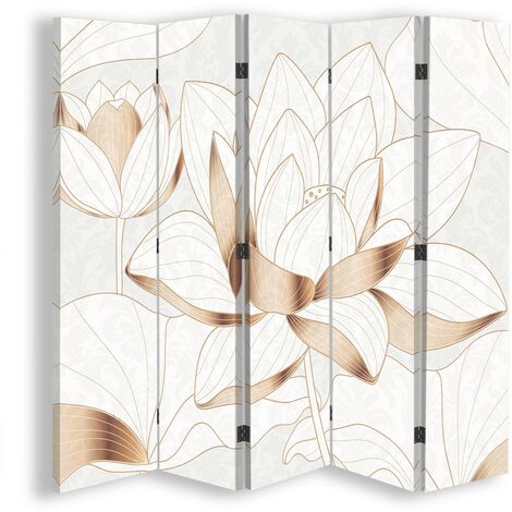 Paravento bilaterale, Fiore di loto in beige - 180x170