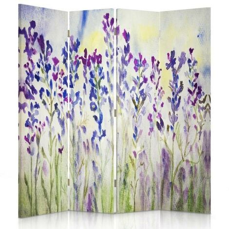 Paravento bilaterale, Fiori dipinti su sfondo bianco - 145x170