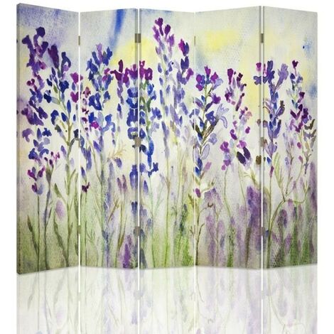 Paravento bilaterale, Fiori dipinti su sfondo bianco - 180x170