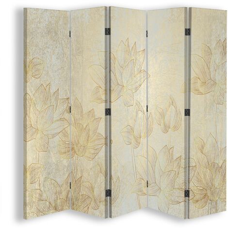 Paravento bilaterale, Fiori d'oro - 180x170