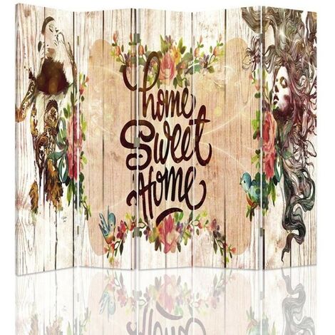 Paravento bilaterale, Iscrizione Home Sweet Home - 180x170