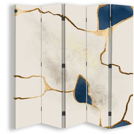 Paravento bilaterale, Linee blu-oro - 180x170
