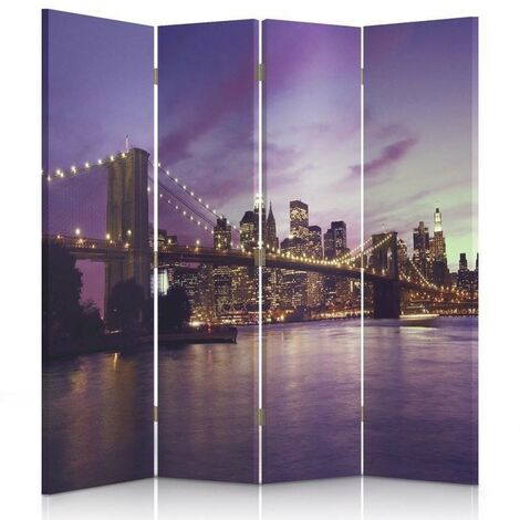 Paravento bilaterale, Manhattan sommersa dal viola - 145x170