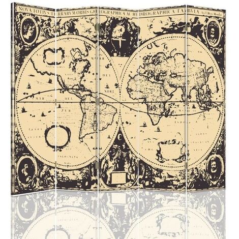 Paravento bilaterale, Mappa del mondo d'epoca - 180x170