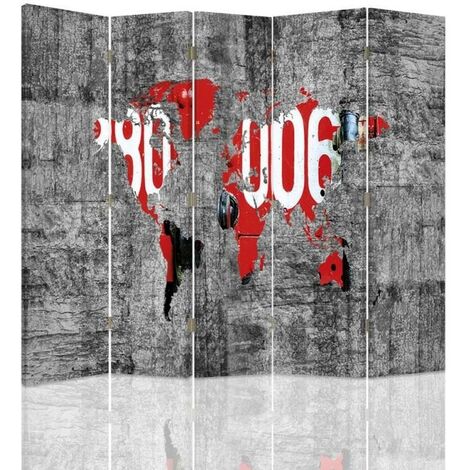 Paravento bilaterale, Mappa del mondo in stile - 180x170