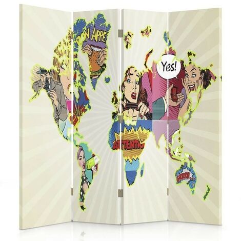 Paravento bilaterale, Mappa del mondo pop-art - 145x170