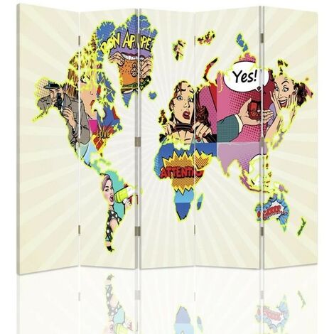 Paravento bilaterale, Mappa del mondo pop-art - 180x170