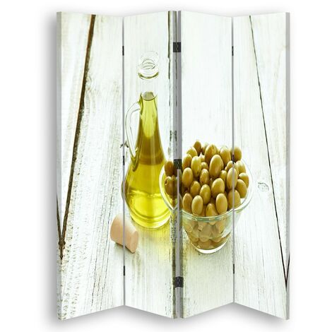 Paravento bilaterale, Olive in una ciotola e olio - 145x170