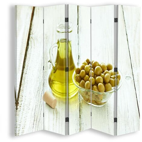 Paravento bilaterale, Olive in una ciotola e olio - 180x170