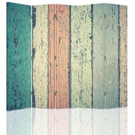 Paravento bilaterale, Tavole rustiche colorate - 180x170