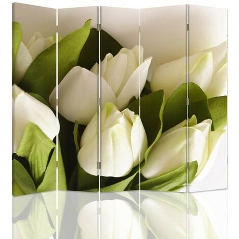 Paravento bilaterale, Tulipani bianchi freschi - 180x170