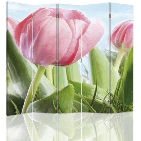 Paravento bilaterale, Un tulipano rosa acceso - 180x170