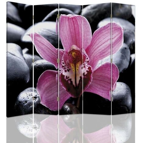 Paravento bilaterale, Zen con fiore di orchidea - 180x170