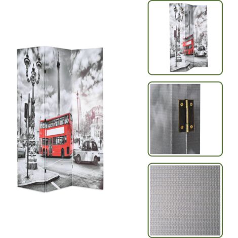 Paravento con autobus rosso - vidaXL Paravento Pieghevole 120x170 cm Stampa Bus Londra Bianco e Nero - Paravento per bagno
