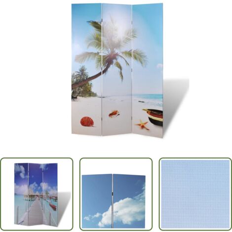 Paravento con stampa spiaggia -  Paravento Pieghevole 120x170cm con Stampa Spiaggia