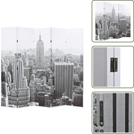 Paravento con stampa - vidaXL Paravento Pieghevole 200x170 cm Stampa New York Bianco e Nero - Paravento per bagno