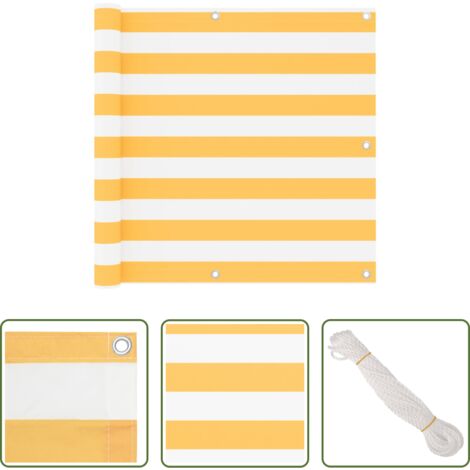 Paravento da terrazzo -  Paravento Balcone Bianco e Giallo 90x400 cm Tessuto Oxford