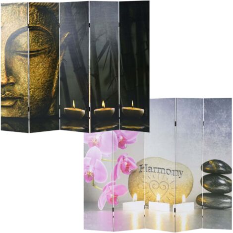 Paravento divisore doppia immagine 5 pannelli 180x200cm buddha