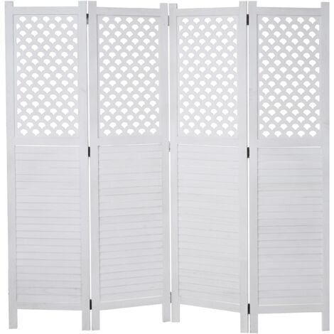 Paravento divisorio 4 pannelli 170 x 161 cm in legno bianco 040008629
