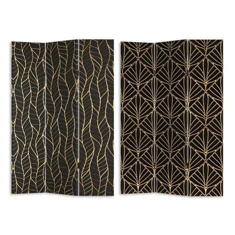 Paravento estampado 3 paneles negro decorado oro 120,6x2,5xh180,6x2,5xh180