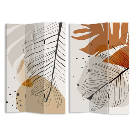 Paravento estampado hojas beige naranja 3 puertas rectangular 120,6x2,5xh180,6x2,5xh180