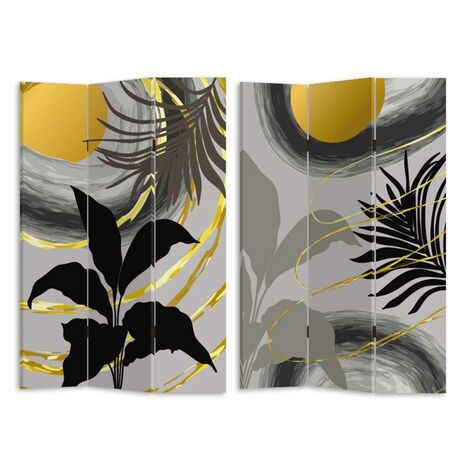 Paravento estampado hojas nogal dorado 3 paneles rectangular 120,6x2,5xh180,6x2,5xh180