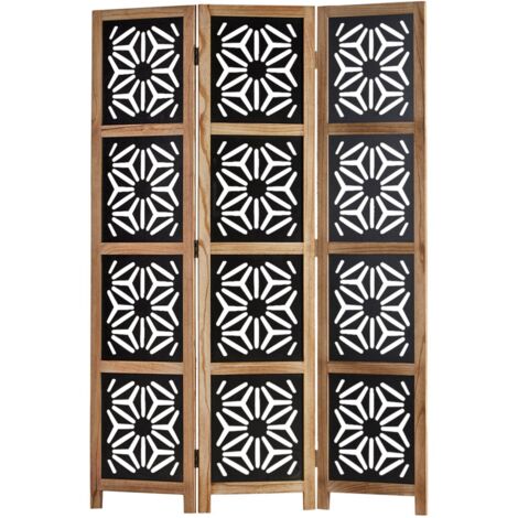 Paravento in 3 pannelli divisori in legno e MDF nero 170x120 cm PAR06089