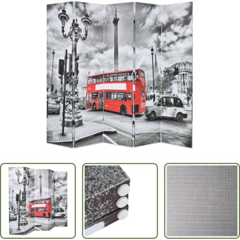 Paravento in legno -  Paravento Pieghevole 200x170 cm Stampa Bus Londra Bianco e Nero