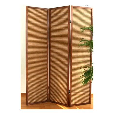 Paravento marrone a 3 ante in legno e bambù 132x175 cm PAR06066