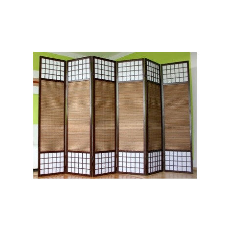 Paravento marrone a 6 ante in legno e bambù 264x175 cm PAR06012