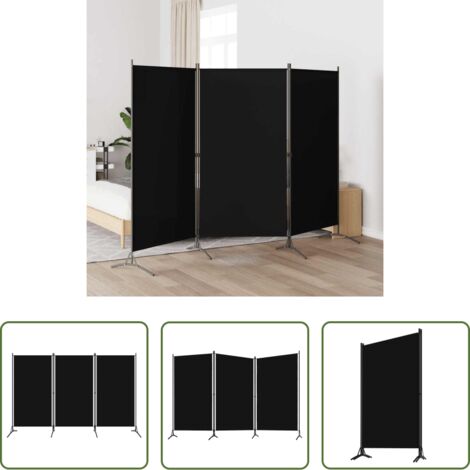 Paravento nero -  Paravento a 3 Pannelli Nero 260x180 cm