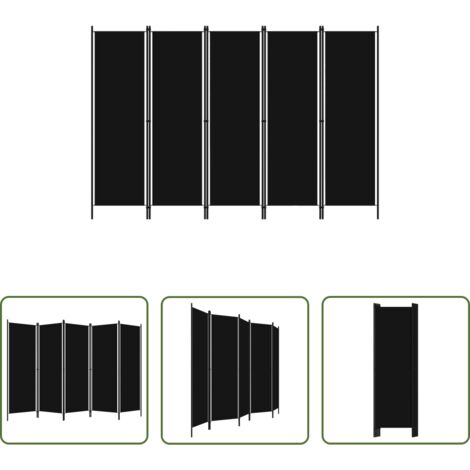 Paravento per camera da letto - Paravento a 5 Pannelli Nero 250x180 cm