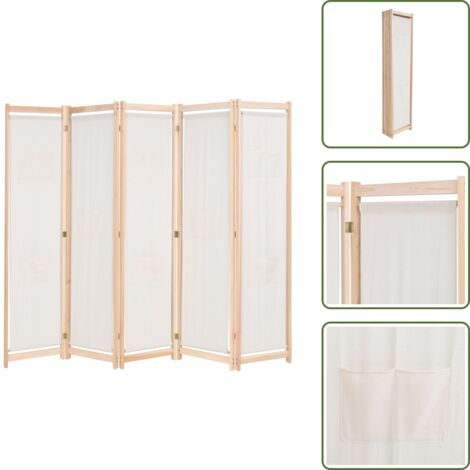 Paravento per camera da letto - vidaXL Paravento a 5 Pannelli Crema 200x170x4 cm in Tessuto - Paravento in tessuto