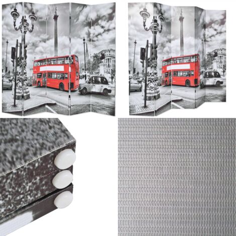 Paravento Pieghevole 200x170 cm Stampa Bus Londra Bianco e Nero - Paravento in legno - Paravento con stampa londinese