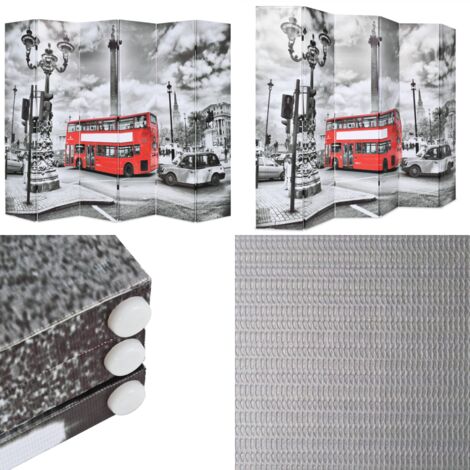 Paravento Pieghevole 228x170 cm Stampa Bus Londra Bianco e Nero - Paravento in legno - Paravento con stampa londinese