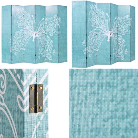Paravento Pieghevole 228x170 cm Stampa Farfalla Blu - Paravento in legno - Paravento con stampa farfalla