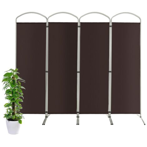 Paravento pieghevole a 4 pannelli da 188cm, Divisorio in tessuto per ambienti interni casa ufficio Marrone
