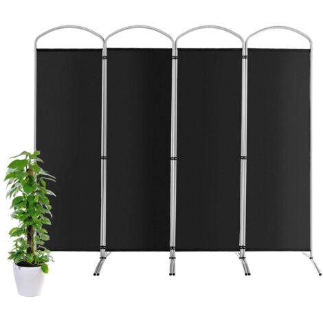 Paravento pieghevole a 4 pannelli da 188cm, Divisorio in tessuto per ambienti interni casa ufficio Nero