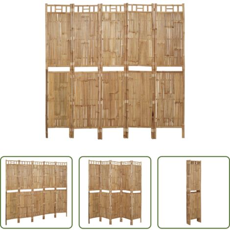 Paravento privacy -  Paravento a 5 Pannelli in Bambù 200x180 cm