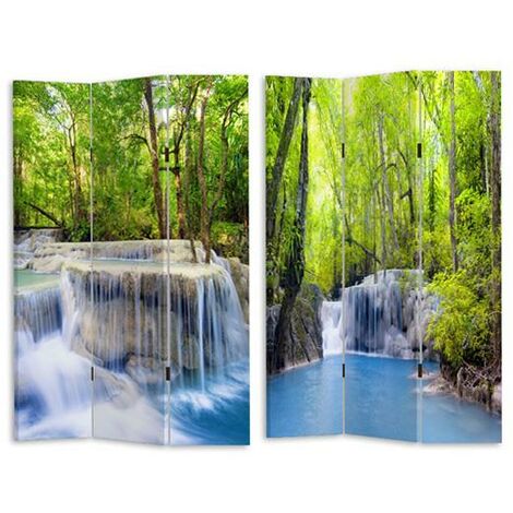 Paravento Separè 3 Pannelli 120,6x2,5xh180 cm Stampa Cascata Verde/Blu