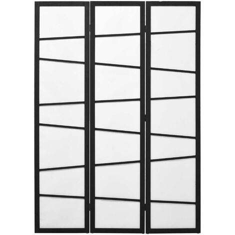 Paravento Separè 3 Pannelli 135x170 cm in Legno  Nero e Bianco