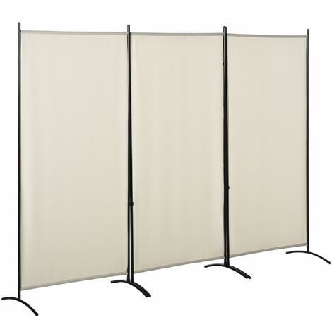 Paravento Separé da Interno a 3 Pannelli Pieghevole 253x50x182 cm in Metallo e Poliestere Beige
