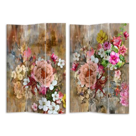 Paravento stampa 3 ante con fiori rosa cm 120,6x2,5xh180,6x2,5xh180