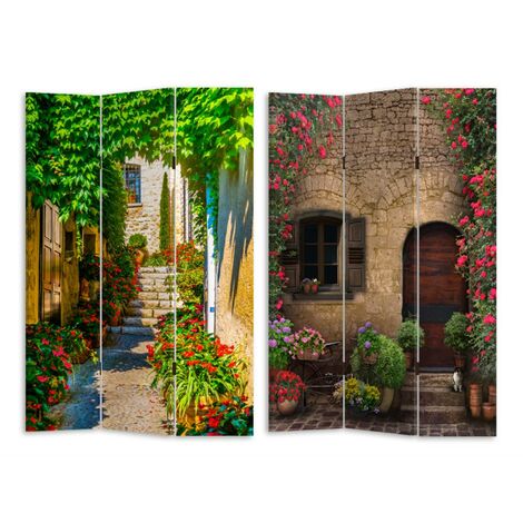 Paravento stampa 3 ante scalinata con fiori cm 120,6x2,5xh180,6x2,5xh180